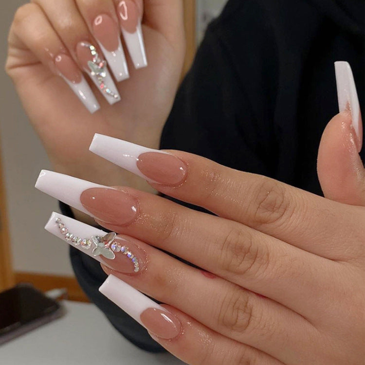 Crystal Butterfly French Press On Nails