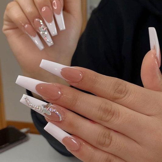 Crystal Butterfly French Press On Nails