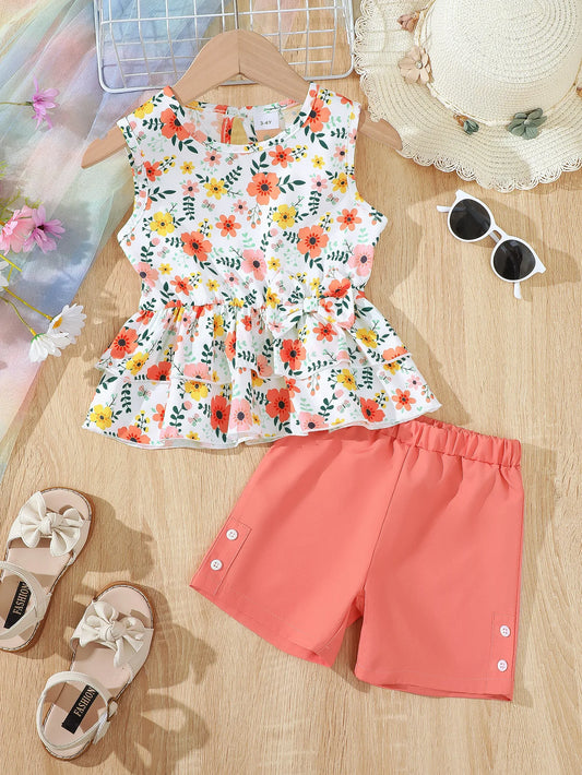 2PCS Little Girl Floral Set