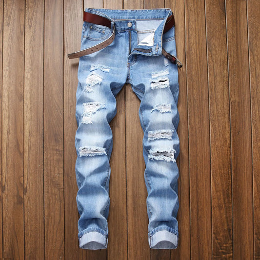 Ripped Straight Fit Stretchless Jeans