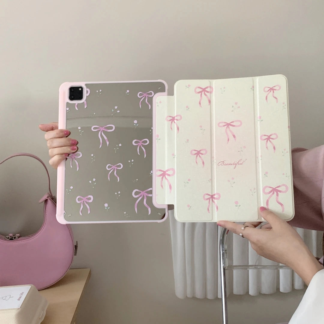 Pink Bow Case for iPad 10.2 10.9 Pro 11 9.7 10.2 8 9th Air3 pro10.5 iPad Air 5th 4th 10th Generation with Pencil Slot Stand Case