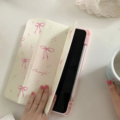 Pink Bow Case for iPad 10.2 10.9 Pro 11 9.7 10.2 8 9th Air3 pro10.5 iPad Air 5th 4th 10th Generation with Pencil Slot Stand Case