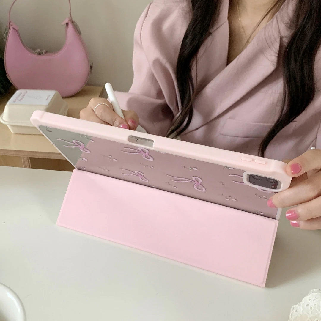 Pink Bow Case for iPad 10.2 10.9 Pro 11 9.7 10.2 8 9th Air3 pro10.5 iPad Air 5th 4th 10th Generation with Pencil Slot Stand Case