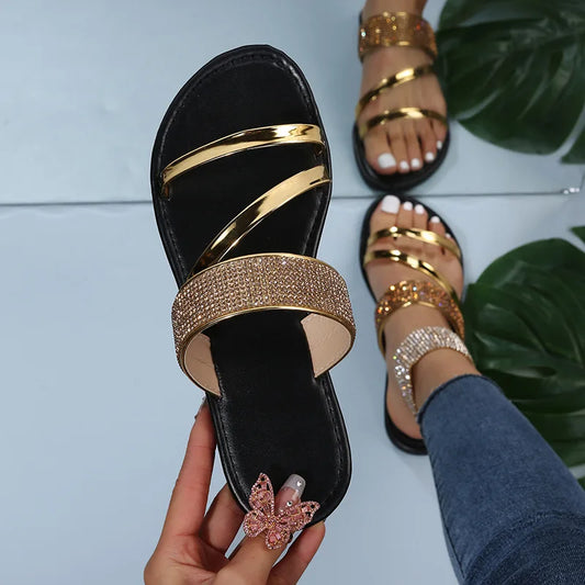 Gold or Silver Patent Leather Flat Sandals